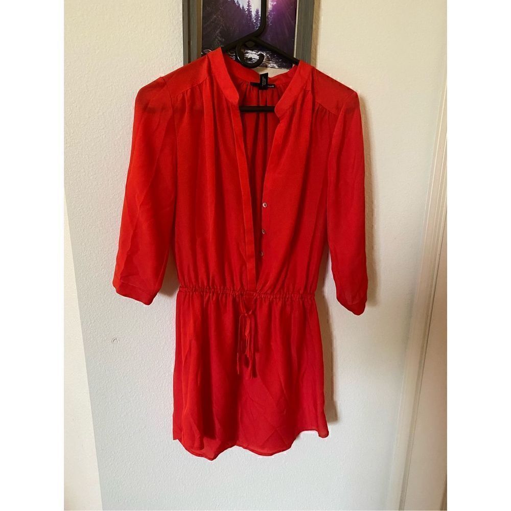 Aqua S red button up tunic